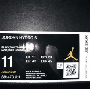 Jordan Hydro Black White Size 11